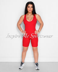 RED COTTON RIB SCRUNCH ROMPER