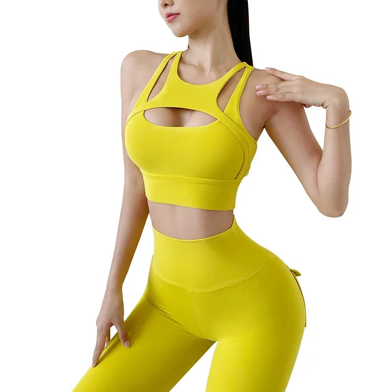 Removable Chest Pad Sports Bra Underwear High-strength Nude Yoga Wear Running Bra Gym Push Up Hollowed Out Women's Fitness Bra
